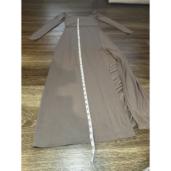Aritzia Wilfred Chablis Maxi Long Sleeve Jersey Dress Slit Taupe Size XS - Picture 3 of 10